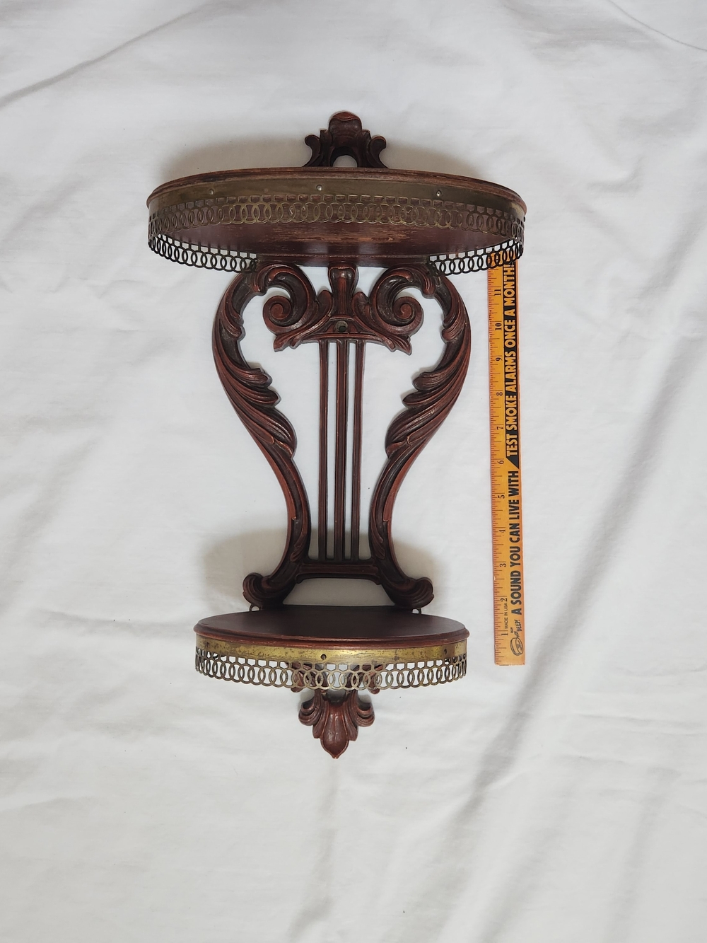 Syroco Ornate Two-Tier Wood & Brass Wall Shelf - Deep Mahogany - Picture 16 of 16